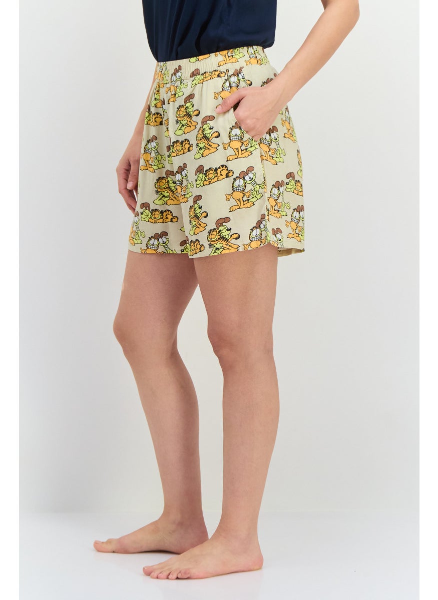 nickelodeon Women Garfield Graphic Print Pajama Shorts, Beige Combo  - Image 2