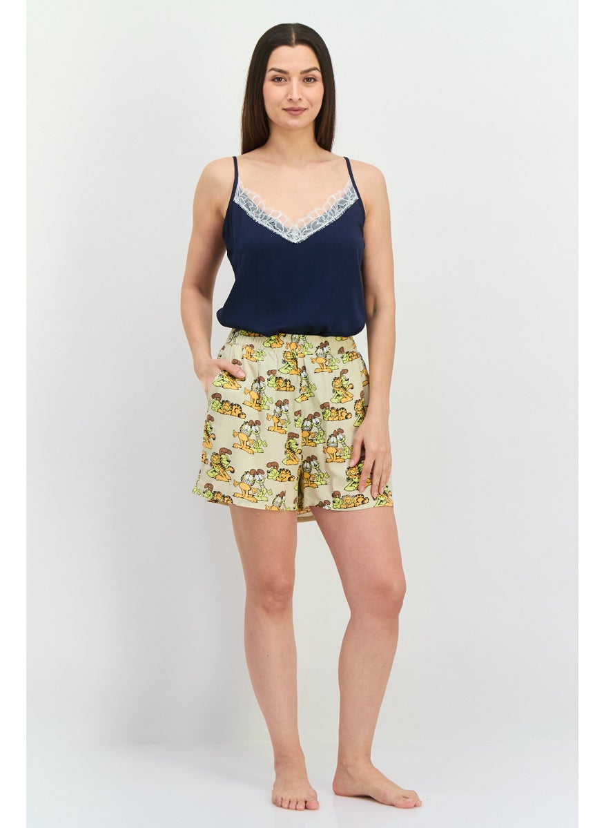 nickelodeon Women Garfield Graphic Print Pajama Shorts, Beige Combo  - Image 3
