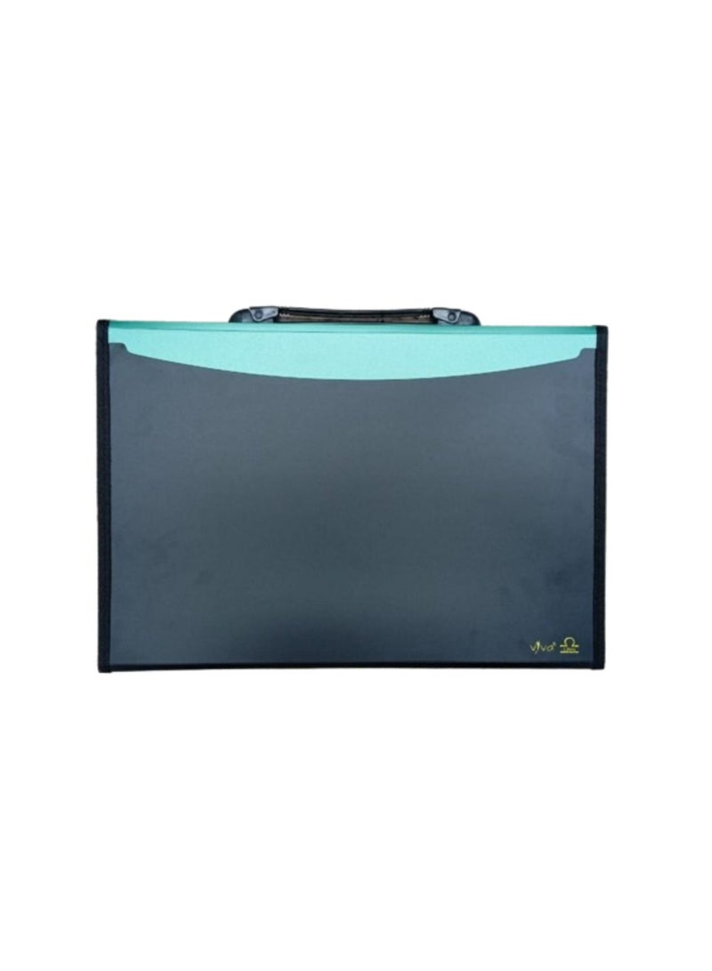 Libra 13 Pocket Expending File W/Handle Full Scape Metallic Opaque Green/Black - Image 2