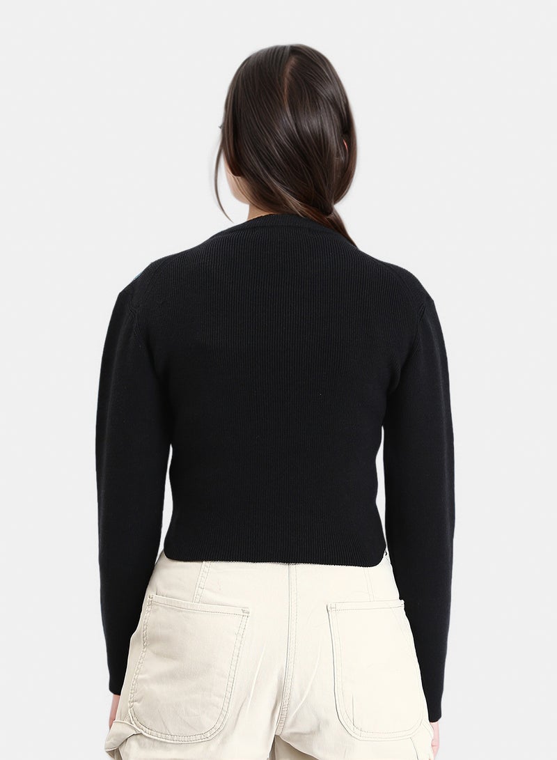 RAVIN Women Long Sleeves Round Neck Ribbed Pullover Black - Image 2