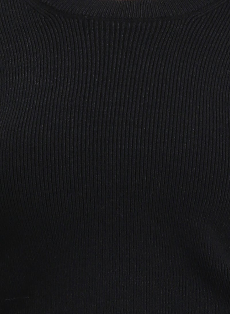RAVIN Women Long Sleeves Round Neck Ribbed Pullover Black - Image 3