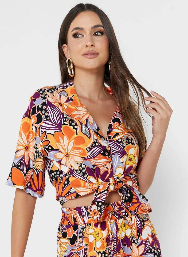 NASTY GAL Floral Print Button Down Shirt