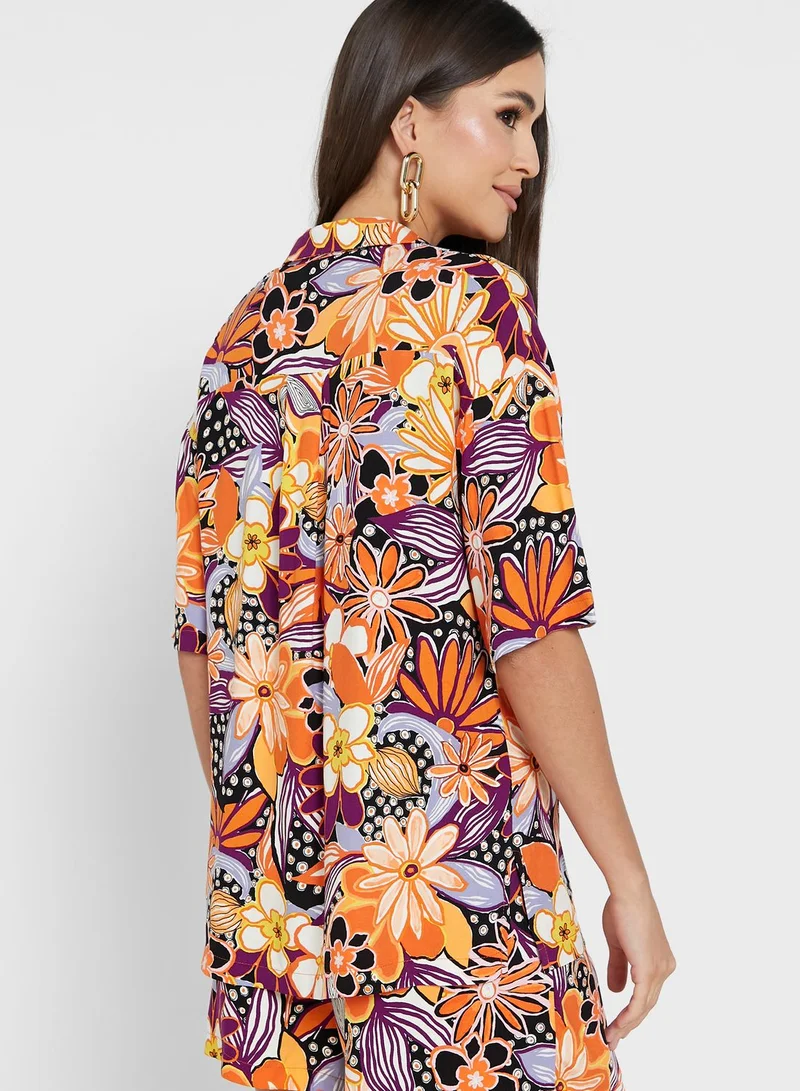 NASTY GAL Floral Print Button Down Shirt