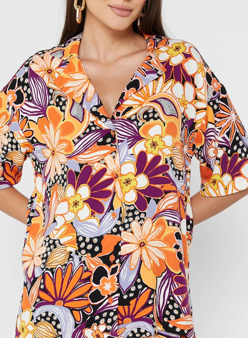 NASTY GAL Floral Print Button Down Shirt