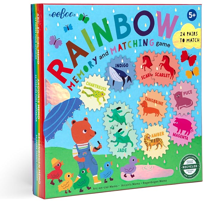 eeboo : Rainbow Memory Matching Game - 24 Pairs to Memorize & Match, Colors & Animals, Encourages Recognition, Concentration Skills, Kids Ages 5+ - Image 1