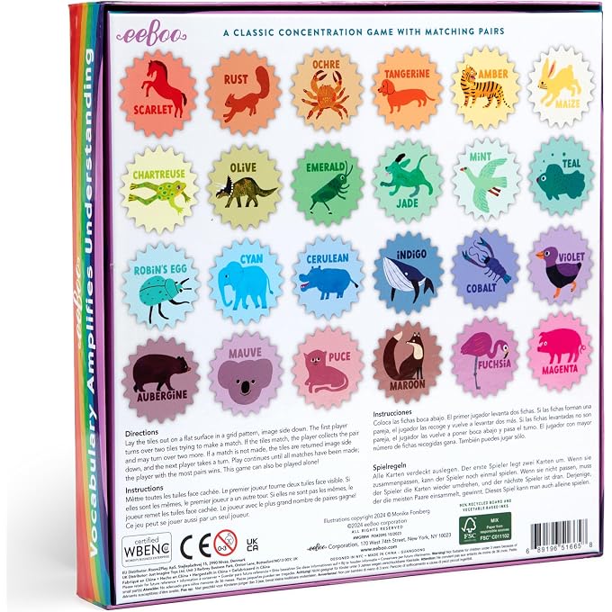 eeboo : Rainbow Memory Matching Game - 24 Pairs to Memorize & Match, Colors & Animals, Encourages Recognition, Concentration Skills, Kids Ages 5+ - Image 3