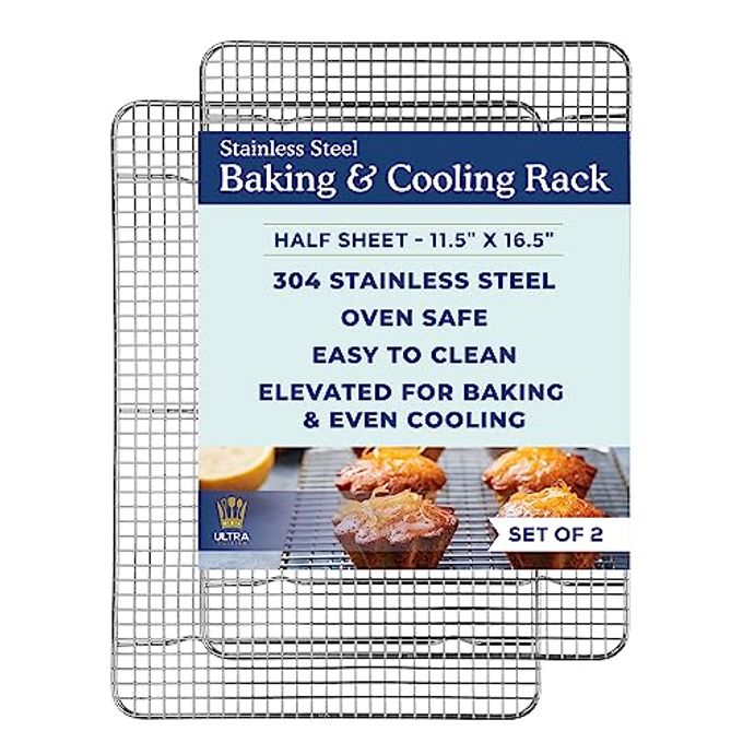 Ultra Cuisine Oven-Safe, Dishwasher-Safe 100% Stainless Steel Cooling and Baking Rack Set Heavy Duty Tight-Wire - 11.5 x 16.5-inch - Set of 2 - Half Sheet Pan Cooling Racks - Image 1