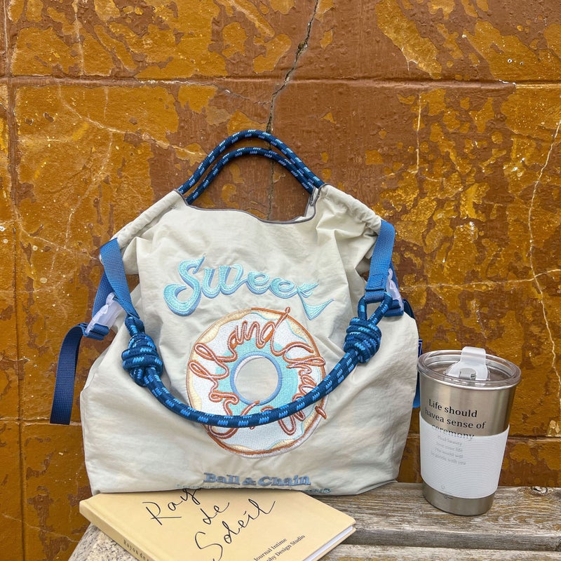 Japanese Ball Chain Donut Embroidered Nylon Shopping Bag Simple Commuter Versatile Large Capacity Shoulder Bag Fashion - Image 1