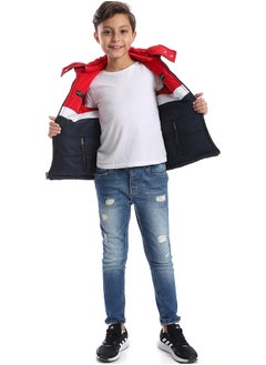 Andora Zipper Closure Double Face Waterproof Boys Jacket _ Navy Blue, Red & White  - Image 1