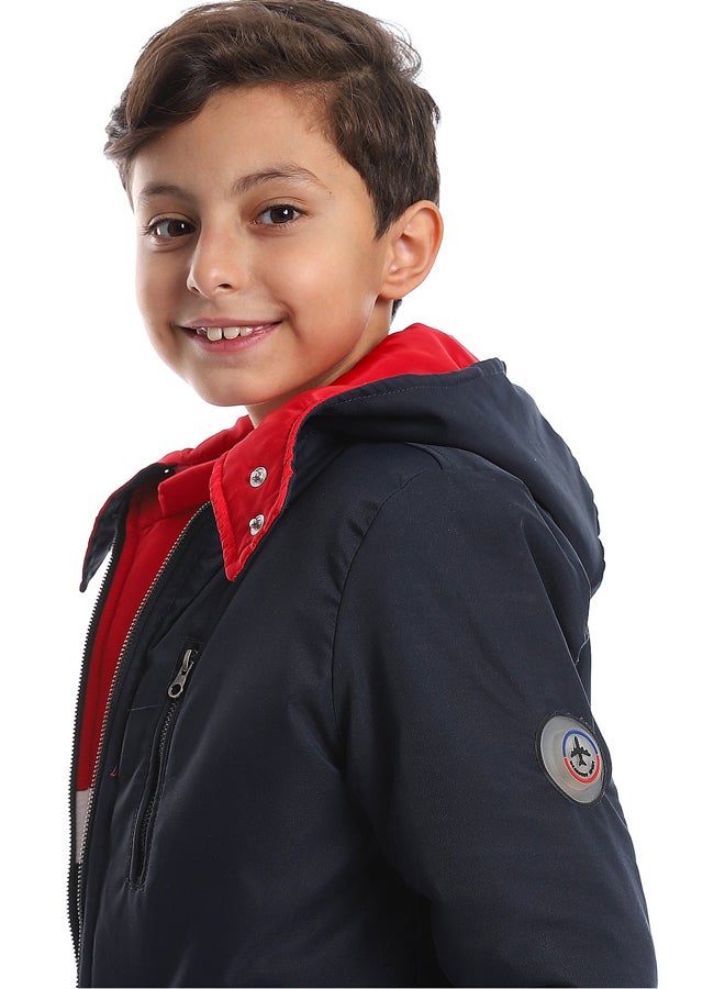 Andora Zipper Closure Double Face Waterproof Boys Jacket _ Navy Blue, Red & White - Image 4