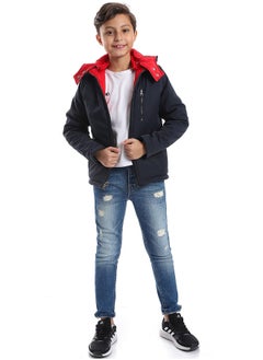 Andora Zipper Closure Double Face Waterproof Boys Jacket _ Navy Blue, Red & White  - Image 2