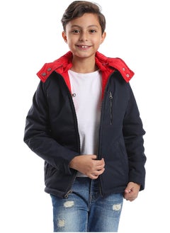 Andora Zipper Closure Double Face Waterproof Boys Jacket _ Navy Blue, Red & White  - Image 5