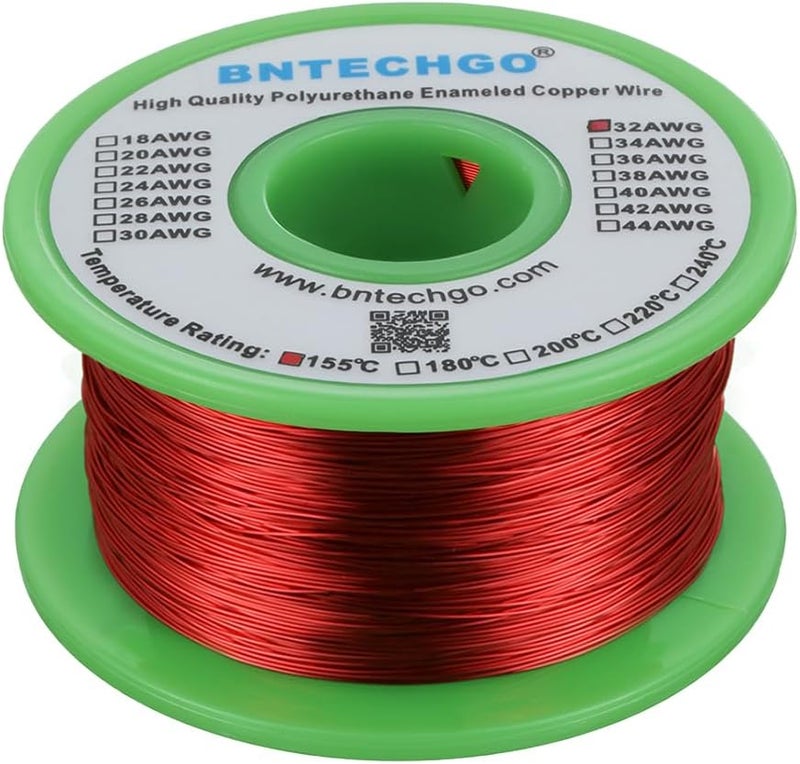 32 AWG Magnet Wire - Enameled Copper Wire - Enameled Magnet Winding Wire - 8 oz - 0.0078" Diameter 1 Spool Coil Red Temperature Rating 155℃ Widely Used for Transformers Inductors - Image 1