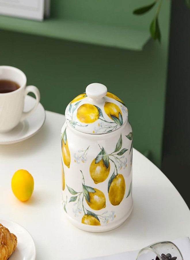 WAIT FLY Ceramic Tea Caddy Tea Canister Large Capacity Food Storage Jar Container for Tea, Coffee, Herb, Sugar, Spice, Nuts-Lemon-33 OZ - Image 3