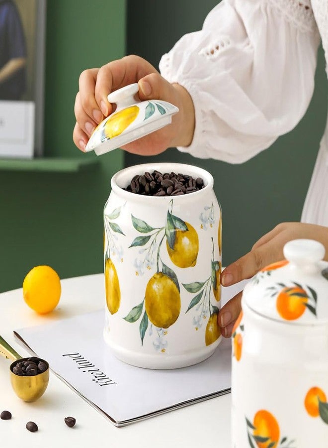 WAIT FLY Ceramic Tea Caddy Tea Canister Large Capacity Food Storage Jar Container for Tea, Coffee, Herb, Sugar, Spice, Nuts-Lemon-33 OZ - Image 5