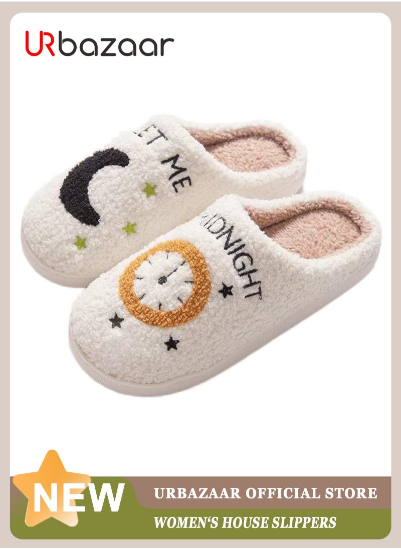 URbazaar - Meet Me at Midnight Bedroom Slippers for Women Men Couple Plush Fuzzy Cozy House Slippers Autumn and Winter Warm Indoor Outdoor Lightweight Soft Slides - Image 1