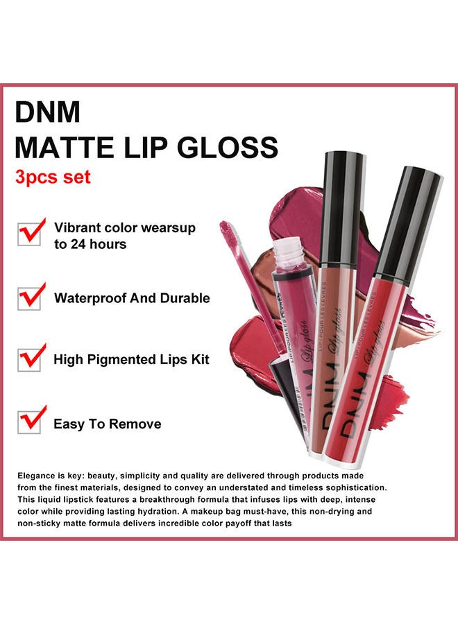 دي ان ام 3 قطع شفاه أحمر الشفاه السائل غير اللامع باللون الأحمر الأرجواني الوردي الوردي - Image 3