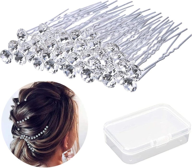 Rhinestone Hair Clip Wedding Accessories Diamond Crystal Hair Pieces Silver Wedding Pins 40pcs with box