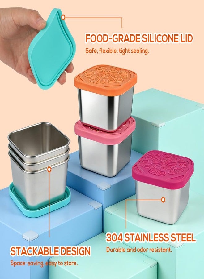 YQL 6-Pack 6oz Square Stainless Steel Snack Containers - Leakproof Metal Food Storage with Colorful Silicone Lids, Reusable Small Boxes for Travel & Meal Prep - Image 3