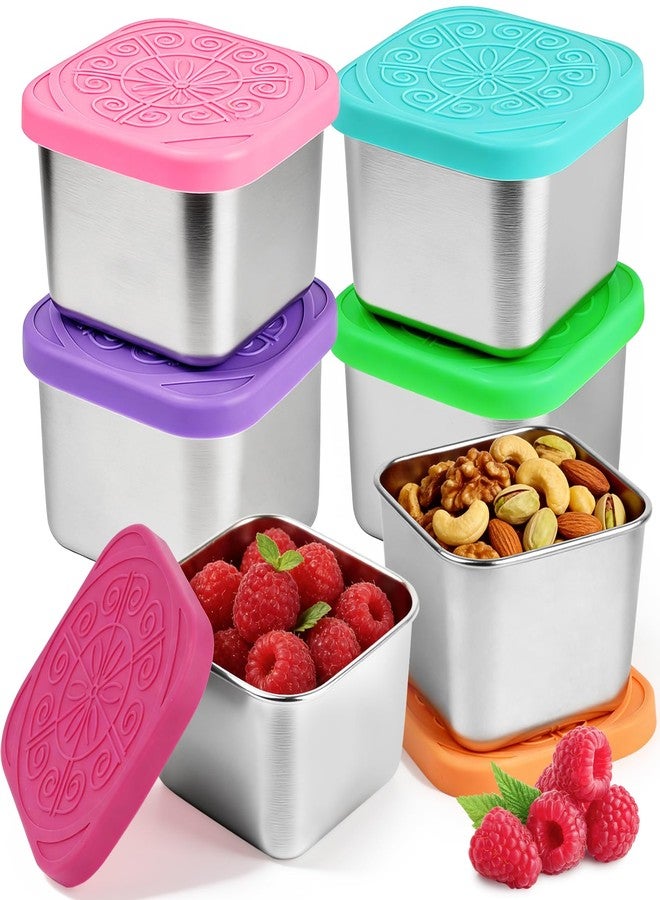 YQL 6-Pack 6oz Square Stainless Steel Snack Containers - Leakproof Metal Food Storage with Colorful Silicone Lids, Reusable Small Boxes for Travel & Meal Prep - Image 1