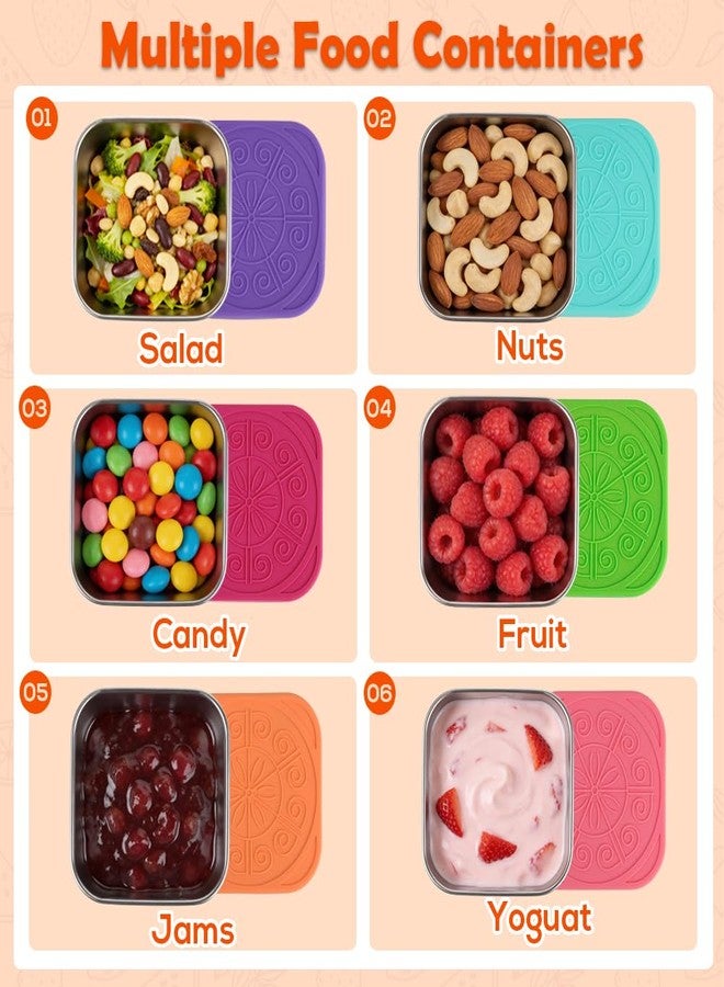 YQL 6-Pack 6oz Square Stainless Steel Snack Containers - Leakproof Metal Food Storage with Colorful Silicone Lids, Reusable Small Boxes for Travel & Meal Prep - Image 4