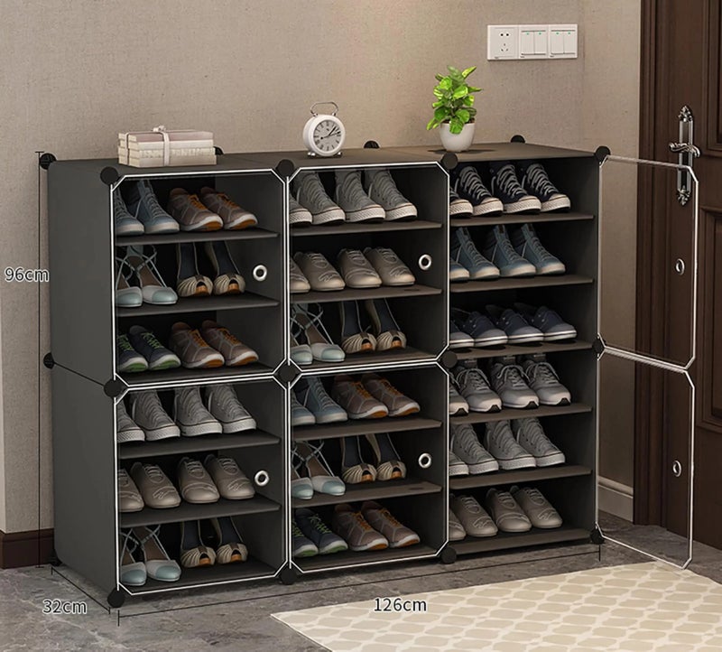 AYSIS 18 Shelf DIY Shoe Rack Box Organizer ^ Multi-Purpose Plastic Shoe Rack for Home, PP Plastic Home Rack with Door for Entryway, Chappal Slipper Shoe Stand【Grey, 18-Shelf-6-Door】 - Image 2
