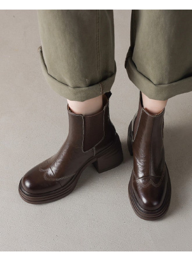 AME Personality Retro Chelsea Boots 2025 New British Style Topstitch Design Ankle Boots Women Versatile Short Boots - Image 1