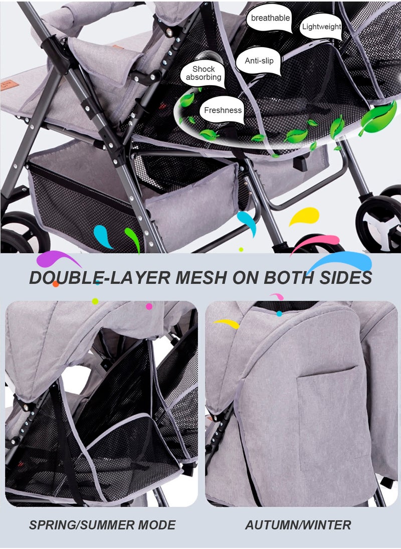 MaBaby - Baby Twin Stroller, Side By Side Double Strollers, Detachable and Reversible Pushchair With Adjustable Canopy And Backrest, Can Sit And Lie-grey grey - Image 1