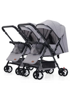 Baby Twin Stroller, Side By Side Double Strollers, Detachable and Reversible Pushchair With Adjustable Canopy And Backrest, Can Sit And Lie-grey grey