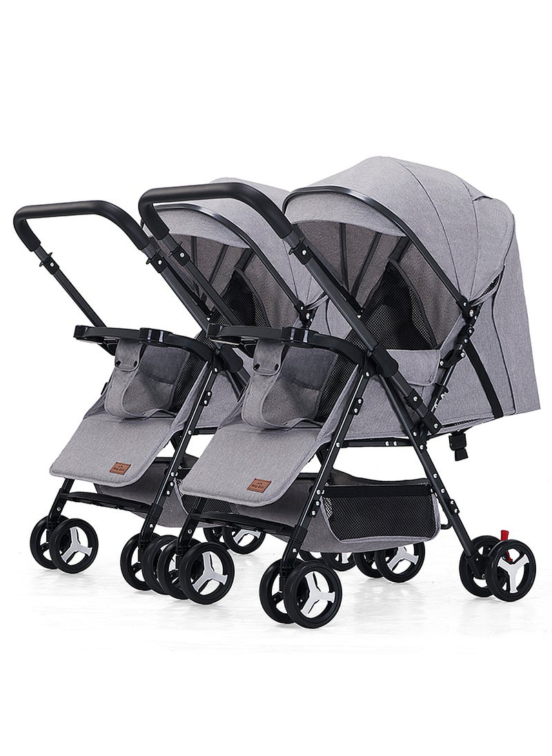 MaBaby - Baby Twin Stroller, Side By Side Double Strollers, Detachable and Reversible Pushchair With Adjustable Canopy And Backrest, Can Sit And Lie-grey grey - Image 1