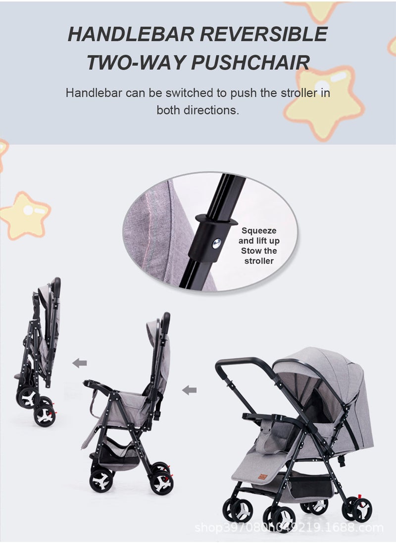 MaBaby - Baby Twin Stroller, Side By Side Double Strollers, Detachable and Reversible Pushchair With Adjustable Canopy And Backrest, Can Sit And Lie-grey grey - Image 1