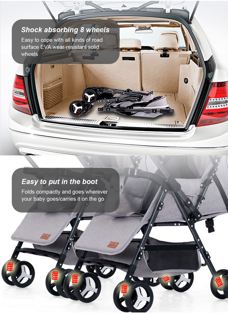 MaBaby - Baby Twin Stroller, Side By Side Double Strollers, Detachable and Reversible Pushchair With Adjustable Canopy And Backrest, Can Sit And Lie-grey grey - Image 1