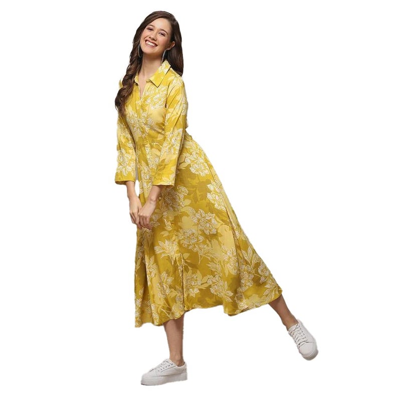 Biba Women's Olive Rayon Straight Printed Maxi Dress 2XL - Image 5