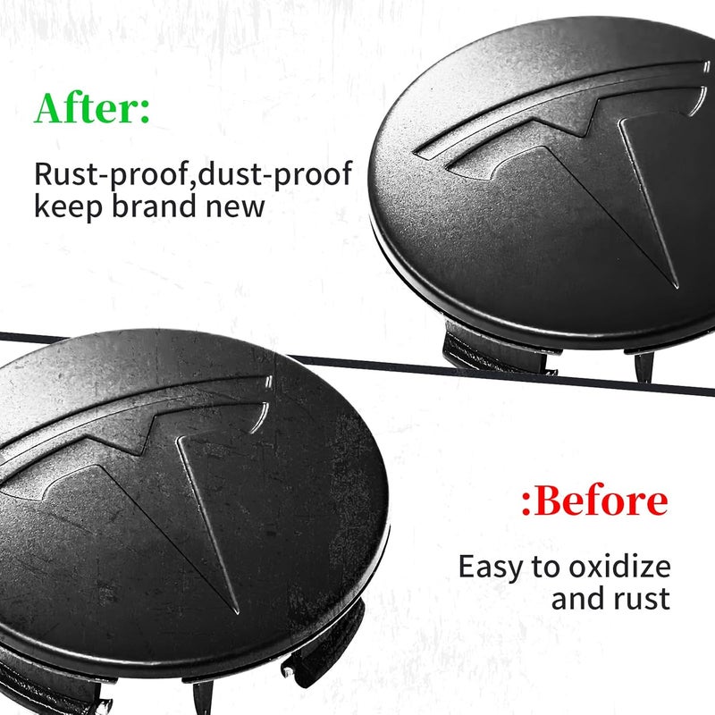 Knomix 4 Pack Exterior Decoration Wheel Center Cover for Tesla Model 3 Model Y,56mm Hubcaps Wheel Rim Cover Tesla Center Caps Hubcaps+20 Black Lug Nut Covers (Matte Black+Matte Black Emblem) - Image 2