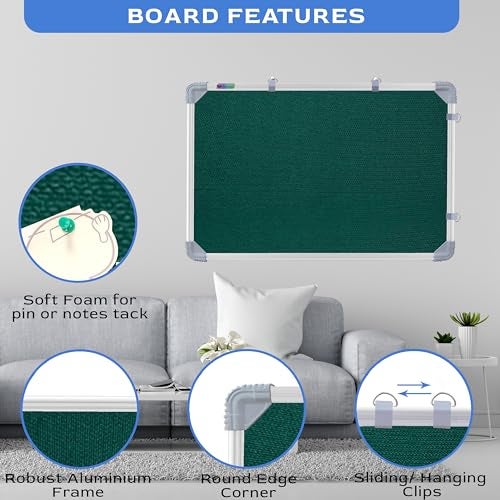 Eduway 2x2 Feet Notice Board/Pin Up Board/Bulletin Board/Display Board/Soft Board with High Resilience Foam Fabric for School, Office, Home with (30 Push-Up Pins), (Green) - Image 3