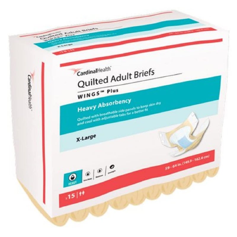 Cardinal Healthâ„¢ Quilted Adult Briefs, Wingsâ„¢ Ultra with BreatheEasyâ„¢ Technology, Extra Heavy Absorbency, X-Large, Case of 60