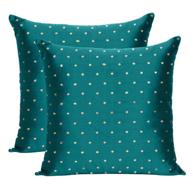 Oussum Art Silk Pillow Cover Cushion Cover Sofa Waist Throw Pillow Case Home Decor Set of 2 (12 x 12, Dark Cyan Blue) - Image 4