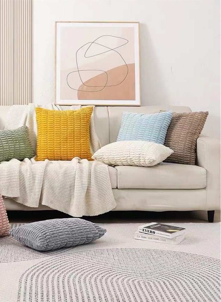 Kutis أغطية وسائد زخرفية منزلية من 4 قطع بغطاء وسادة مخطط من قماش الكوردuroy بني 45x45 سنتيمتر - Image 4