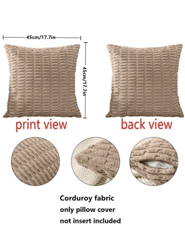 Kutis أغطية وسائد زخرفية منزلية من 4 قطع بغطاء وسادة مخطط من قماش الكوردuroy بني 45x45 سنتيمتر - Image 5