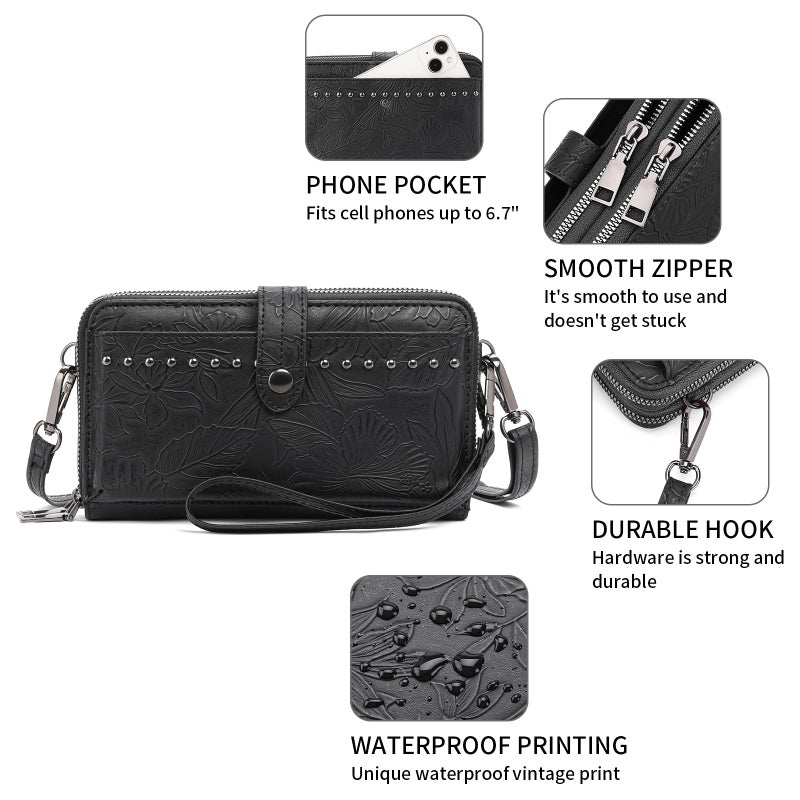 SENDEFN Wristlet Wallet Small Cell Phone Purse Crossbody Bags for Women Vegan Leather Clutch Purse with Double Zipper - Image 5