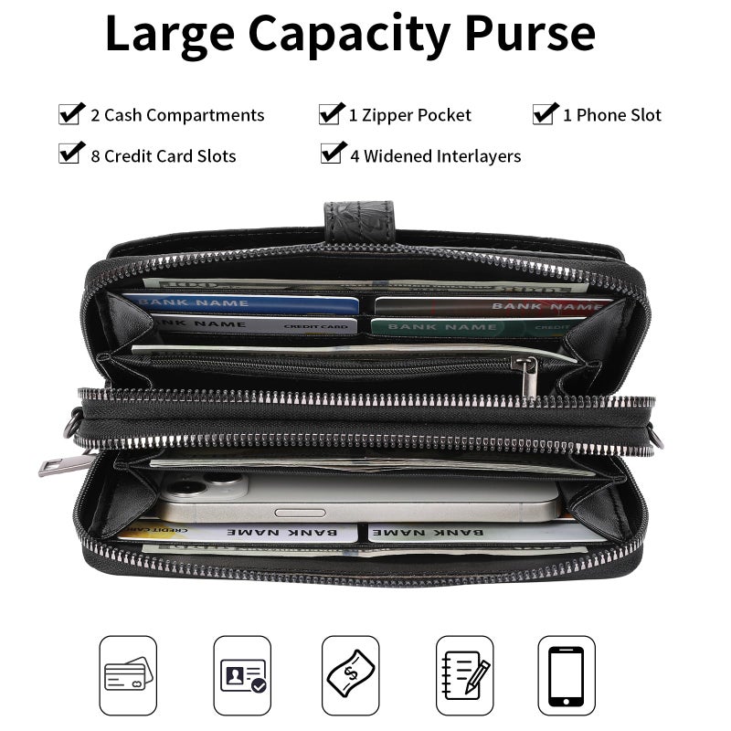 SENDEFN Wristlet Wallet Small Cell Phone Purse Crossbody Bags for Women Vegan Leather Clutch Purse with Double Zipper - Image 3