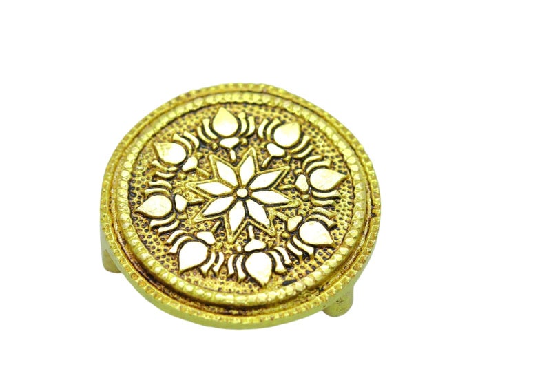 AARGKRAFT Brass Pooja Mandir Chowki Peetha Peeta God's Stool - Puja Articles Size - 2.2" Inches [Very Small] - Image 1