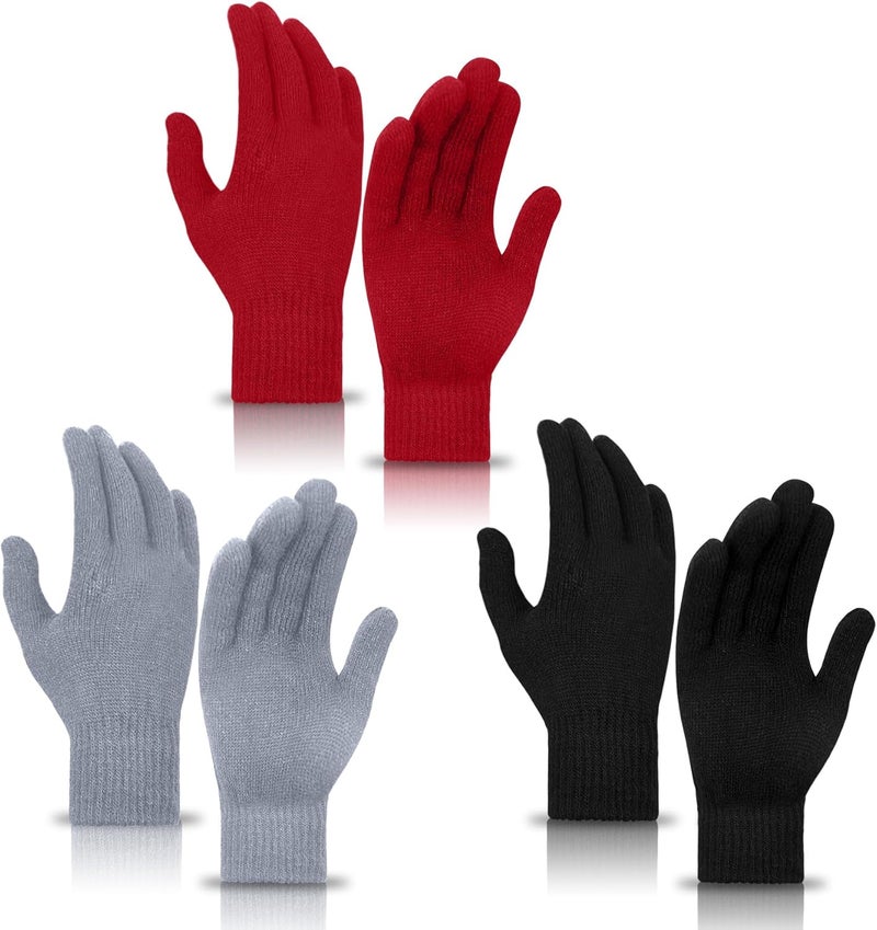 MENOLY 3 Pairs Winter Magic Gloves for Adult Men Women Warm Stretchy Knit Black Gloves One Size Fits Men Women Teens - Image 1
