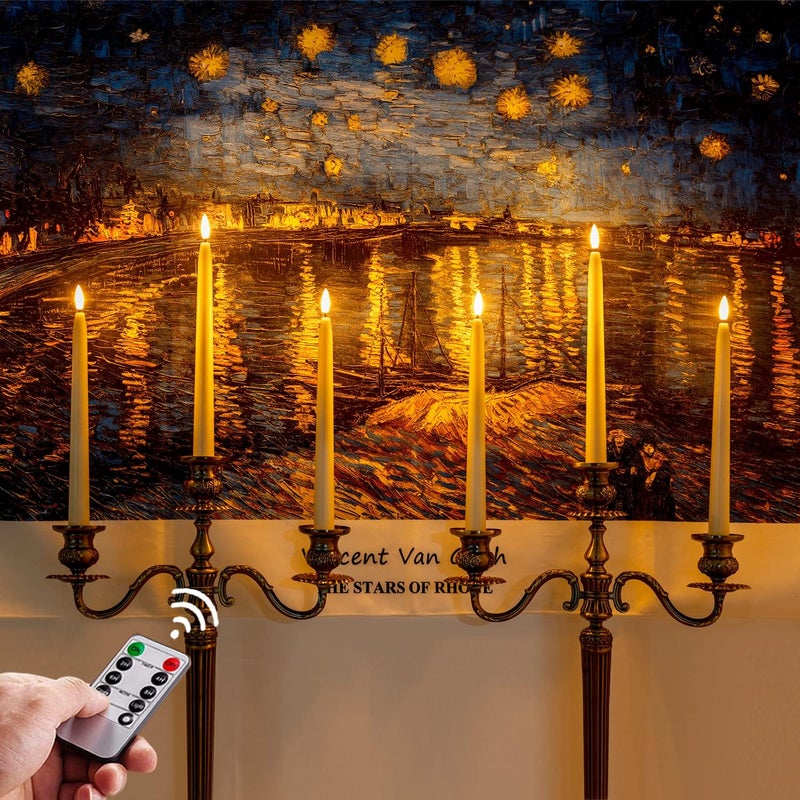 Homemory 11 inches Waxy Flameless Taper Candles with Remote Timer Dimmer, 6 Pcs Battery Operated Taper Candles with Flickering Flame, Ivory LED Candlesticks for Wedding, Christmas Indoor Decoration - Image 4