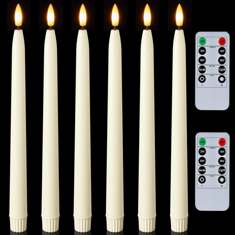 Homemory 11 inches Waxy Flameless Taper Candles with Remote Timer Dimmer, 6 Pcs Battery Operated Taper Candles with Flickering Flame, Ivory LED Candlesticks for Wedding, Christmas Indoor Decoration - Image 1
