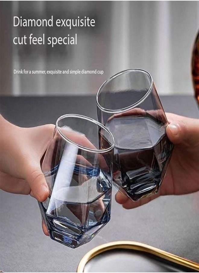 fashionhome - Glass Pitcher Set Cold and Hot Water Carafe Jug with Unique Irregular Geometry Pattern Tray for Homemade Iced Tea and Juice with 4 Tumbler Glasses - Image 1