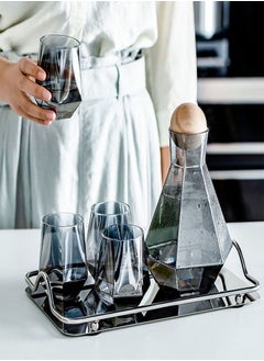 fashionhome Glass Pitcher Set Cold and Hot Water Carafe Jug with Unique Irregular Geometry Pattern Tray for Homemade Iced Tea and Juice with 4 Tumbler Glasses  - Image 2
