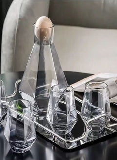 fashionhome Glass Pitcher Set Cold and Hot Water Carafe Jug with Unique Irregular Geometry Pattern Tray for Homemade Iced Tea and Juice with 4 Tumbler Glasses  - Image 4