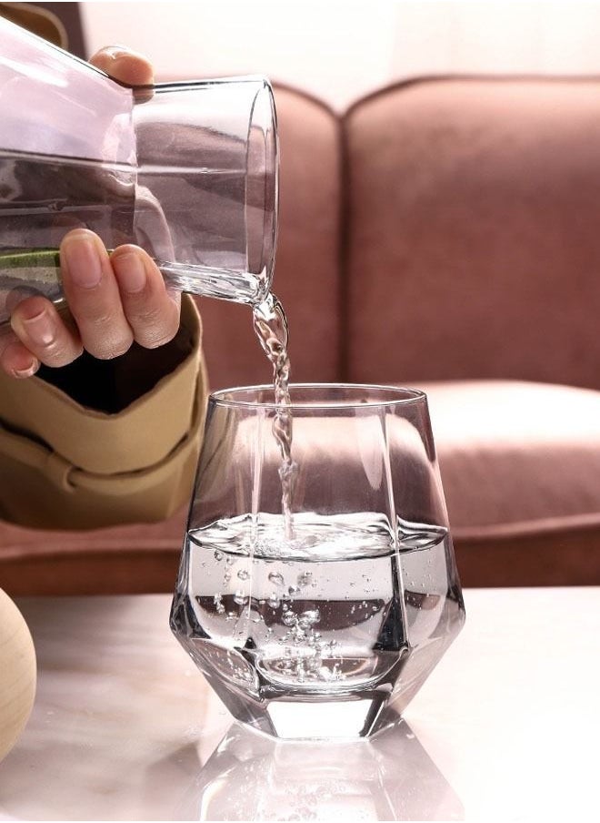 fashionhome - Glass Pitcher Set Cold and Hot Water Carafe Jug with Unique Irregular Geometry Pattern Tray for Homemade Iced Tea and Juice with 4 Tumbler Glasses - Image 1