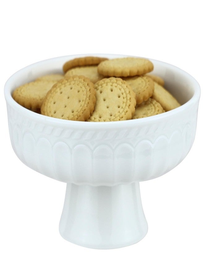 EIKS Ceramic Footed Bowl Display Stand Plate for Serving Fruit Salad Nuts Desserts Ice Cream Pudding (Dia. 5-inch) - Image 1